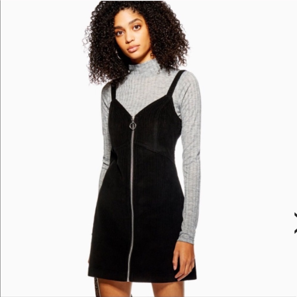 Topshop Black Zip-Up Corduroy Dress